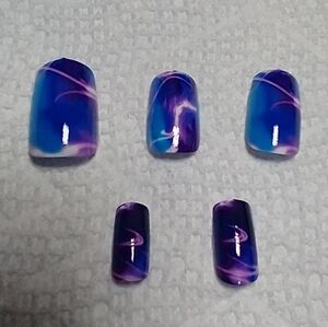Press on nails purple blue swirl abstract set
